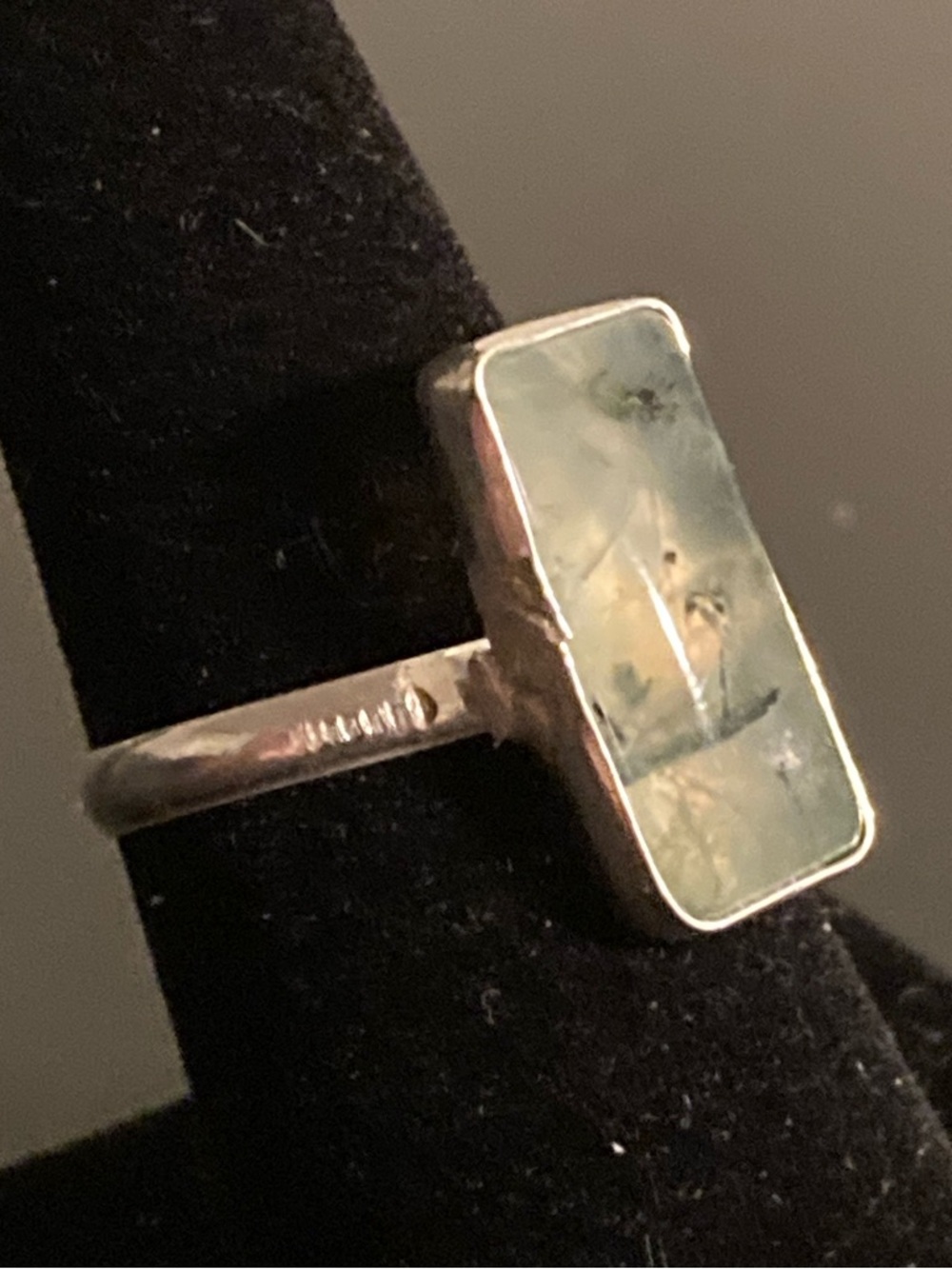 Sterling Silver Rectangular Moss Agate Ring in Light Green